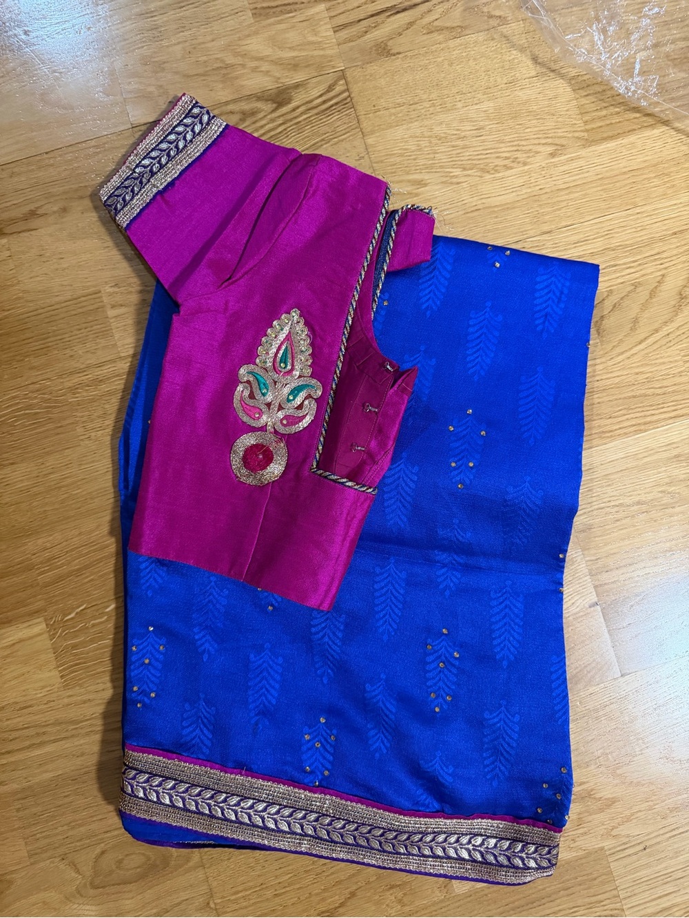 Vibrant Royal Blue & Magenta Embroidered Saree